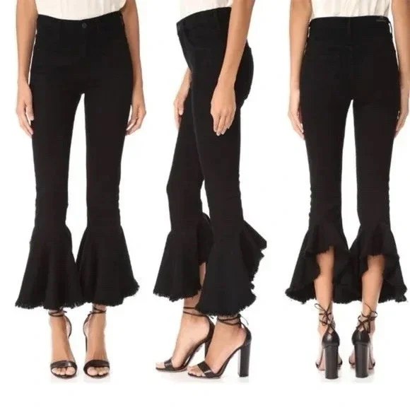 Citizens of Humanity Drew Flounce High Rise Crop Flare Jeans in Soiree Black 25 - Picture 3 of 15